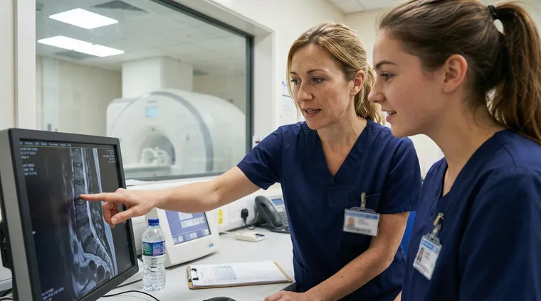 MRI technologist student during clinical training at an imaging center