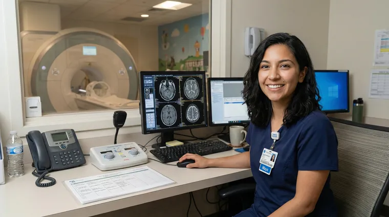 New MRI technologists reviewing salary data and compensation benchmarks during their first year on the job.