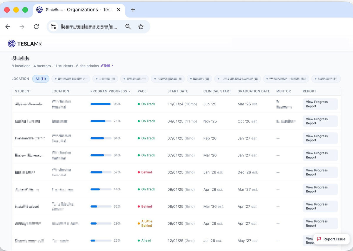 Student progress tracking dashboard