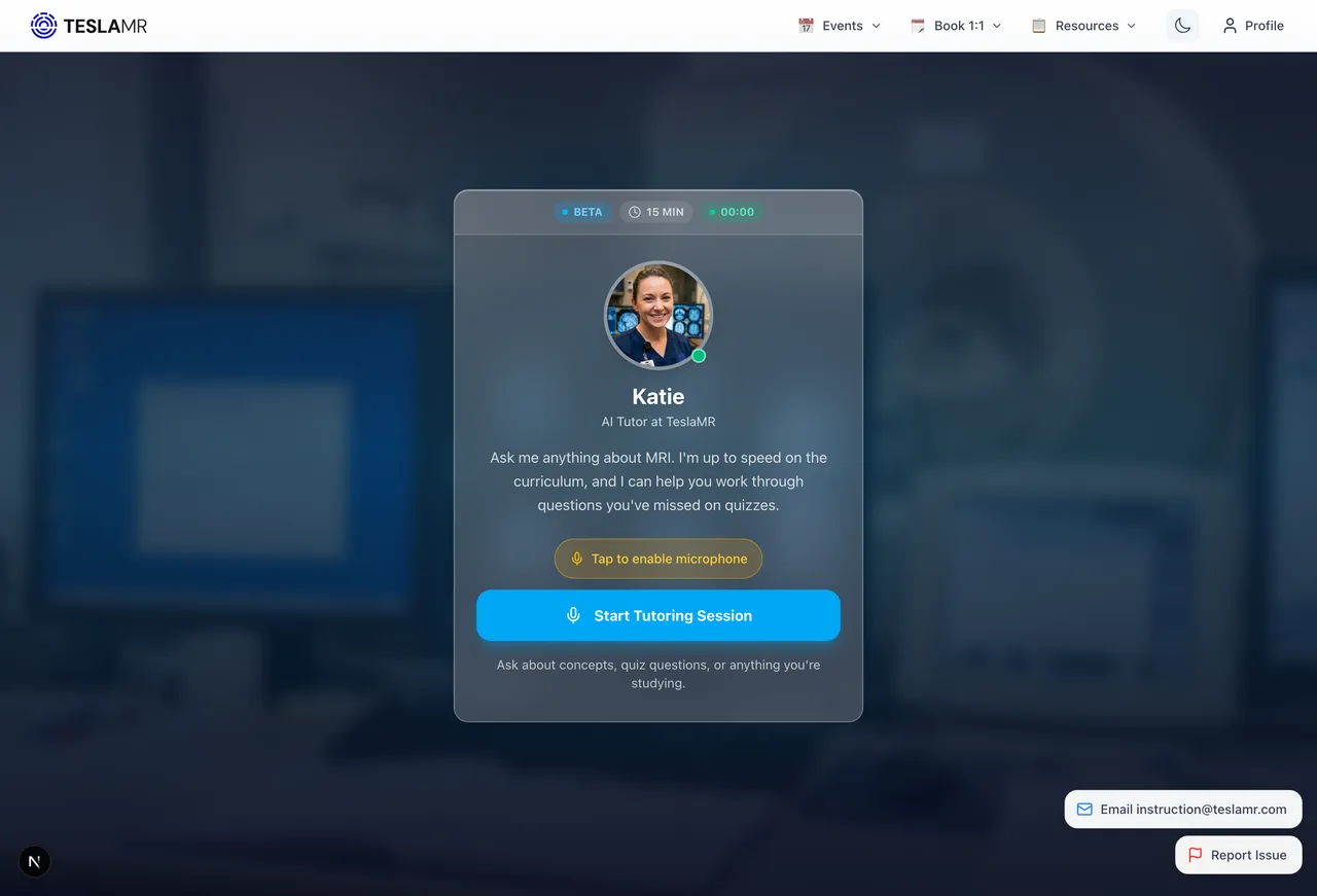 Katie tutoring interface in TeslaMR Learn