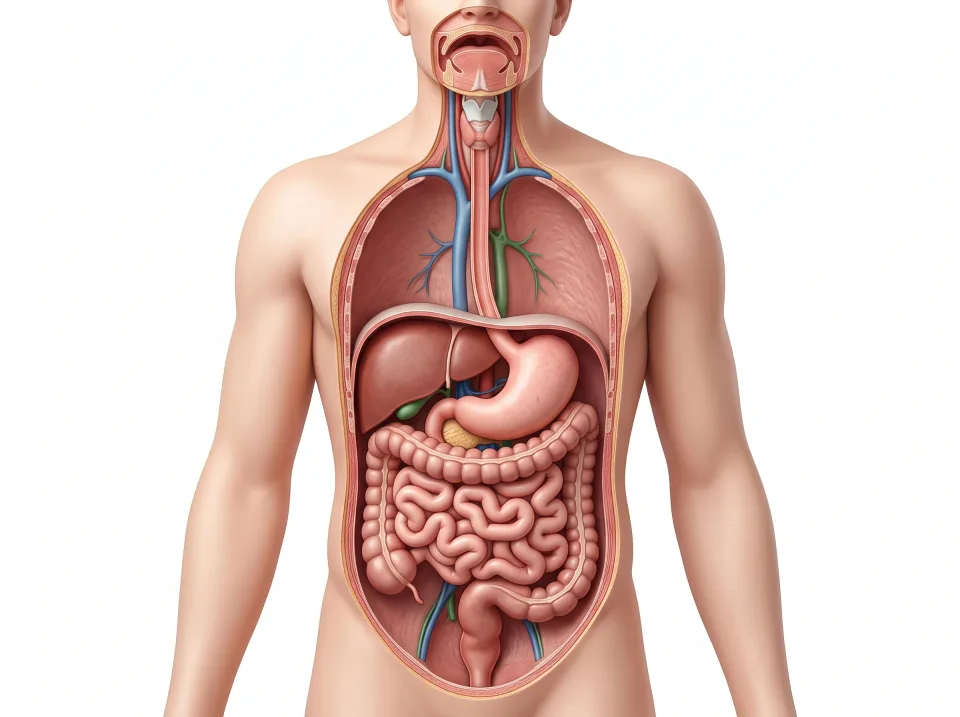 Mouth. Chewing and saliva begin digestion; swallowing sends food through the pharynx.