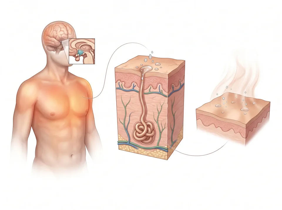 Temperature rises. A change is detected: body temperature rises above its usual working range.