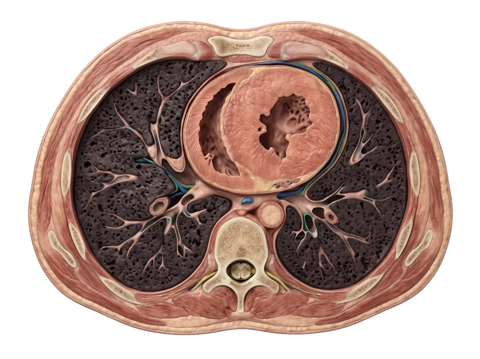 A transverse chest section viewed from the feet.