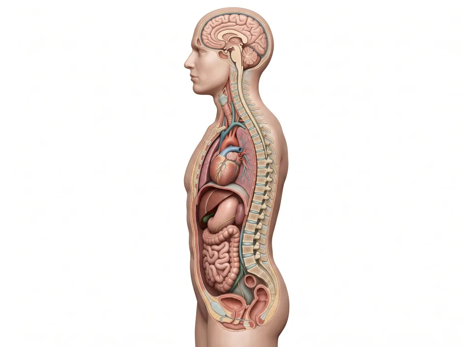 Side view of head and torso anatomy, facing left.