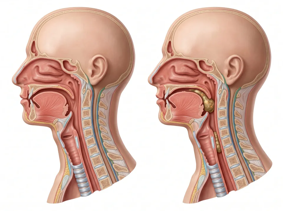 Air. Air travels through the larynx into the trachea, toward the lungs.